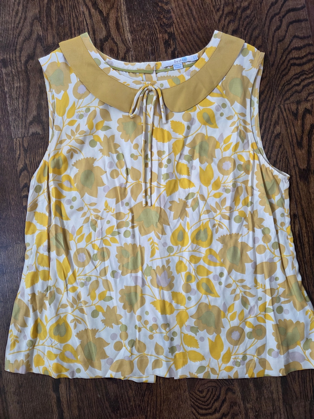 Boden 70s Retro Silk Blend Yellow Floral Peter Pan Collar Sleeveless Blouse